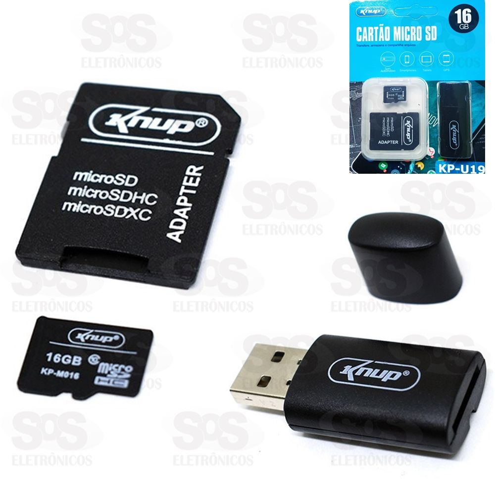 Cartão De Memória 16g Com Adaptador SD E Leitor de Cartão Knup-kp16