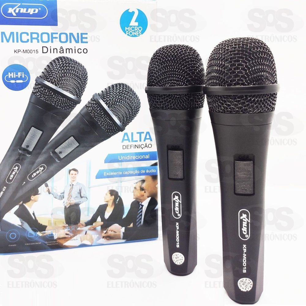 Microfone Com fio 3 Metros Duplo Dinâmico Knup kp-m0015