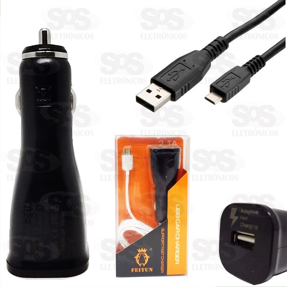 Carregador Veicular 1 Portas USB  Com cabo Micro USB (V8)