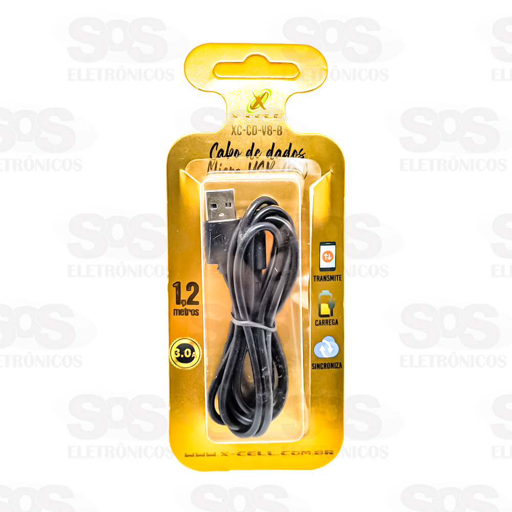 Cabo Micro USB V8 1,20 Metro 3.0A X-cell xc-cd-v8-b