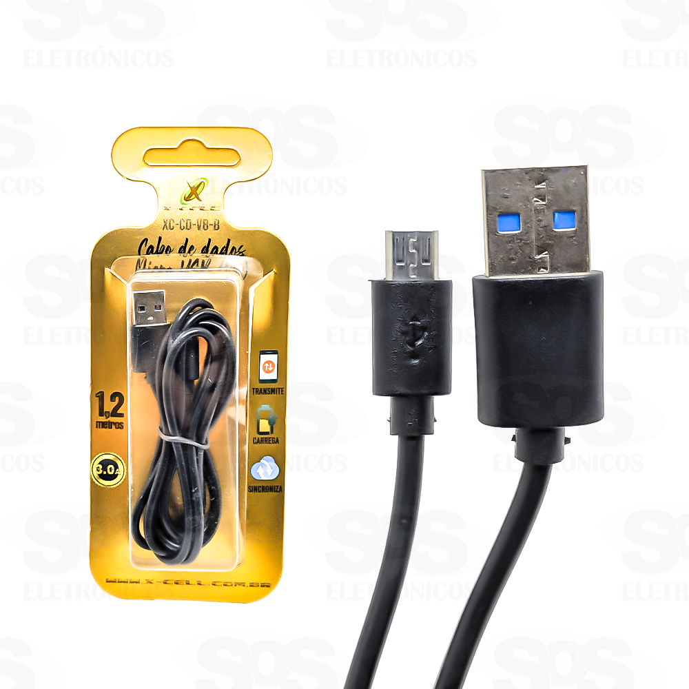 Cabo Micro USB V8 1,20 Metro 3.0A X-cell xc-cd-v8-b