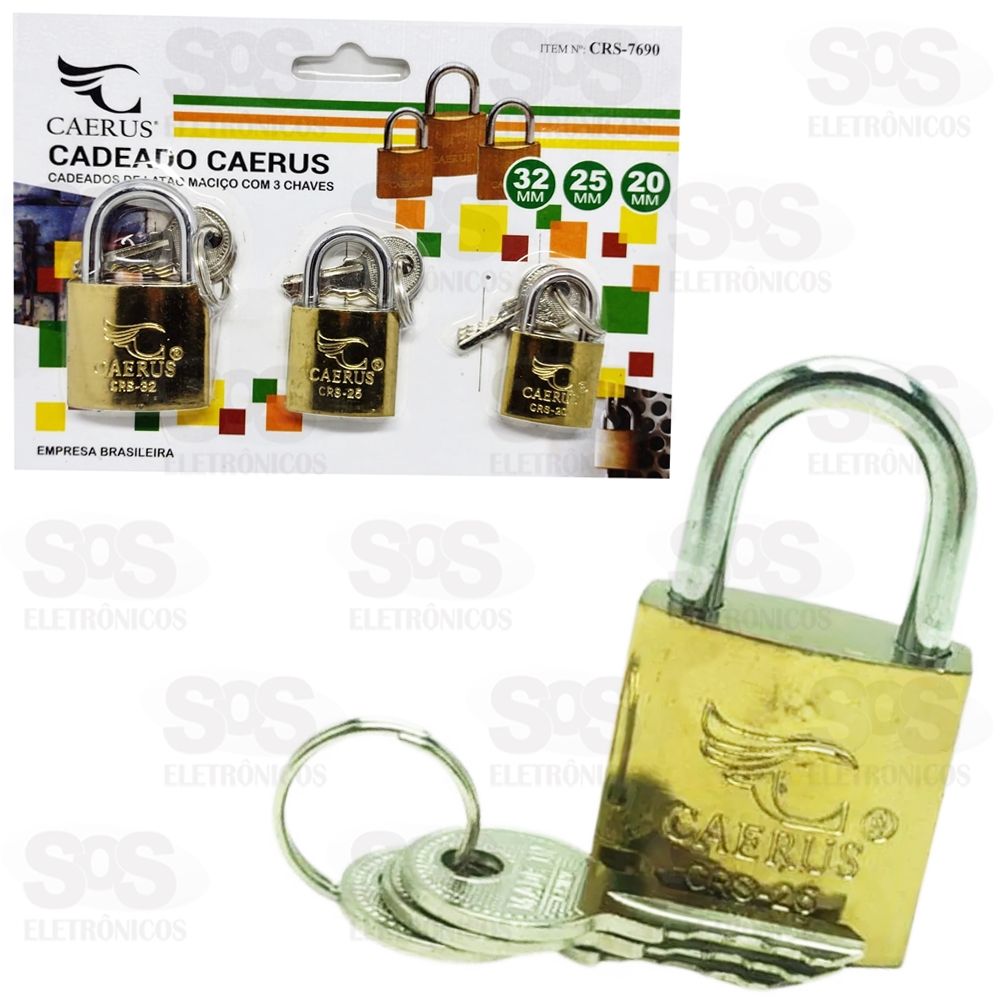 Cadeado Cartela Com 3 Unidades 20/25/32mm Caerus 7690
