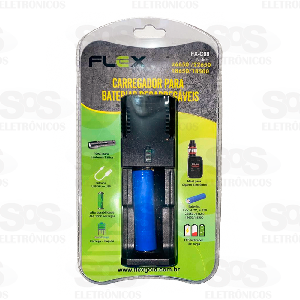 Carregador Com Bateria De Lanterna Flex fx-c08