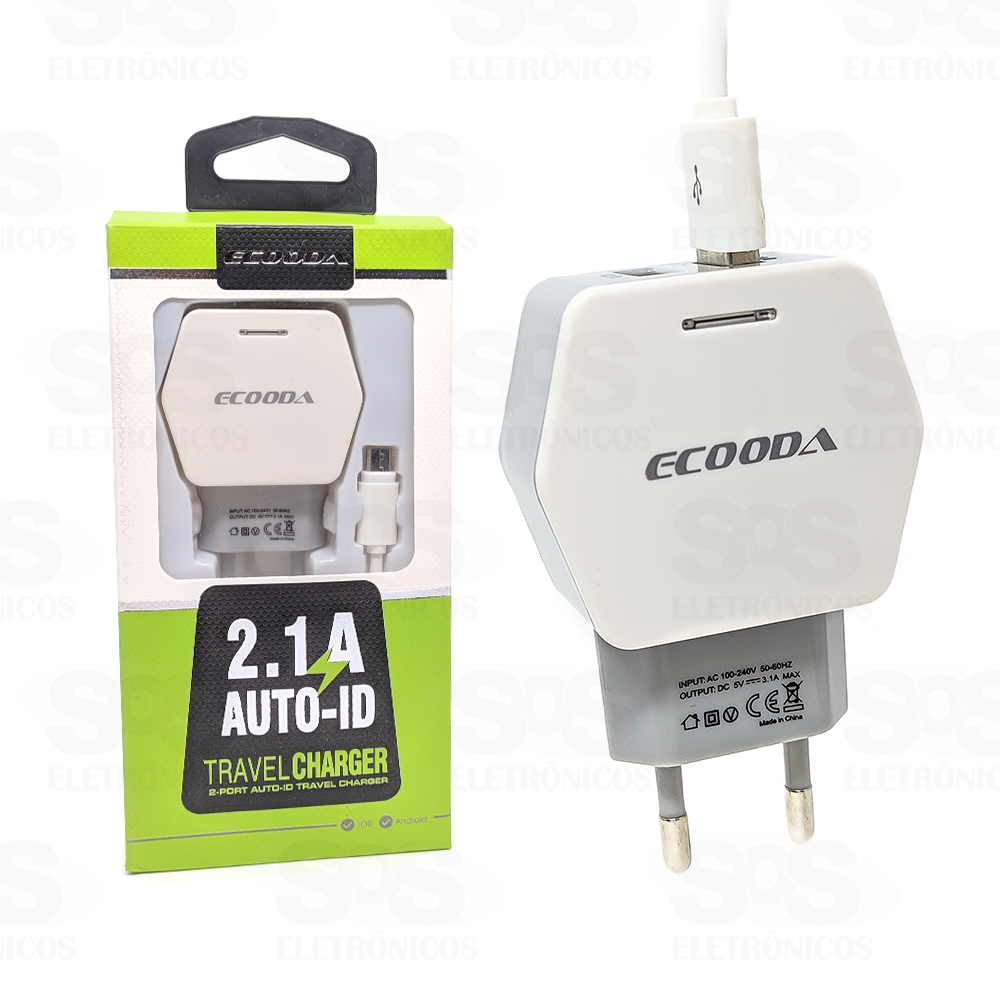 Carregador Micro USB V8 Com Cabo 2.1A Ecooda