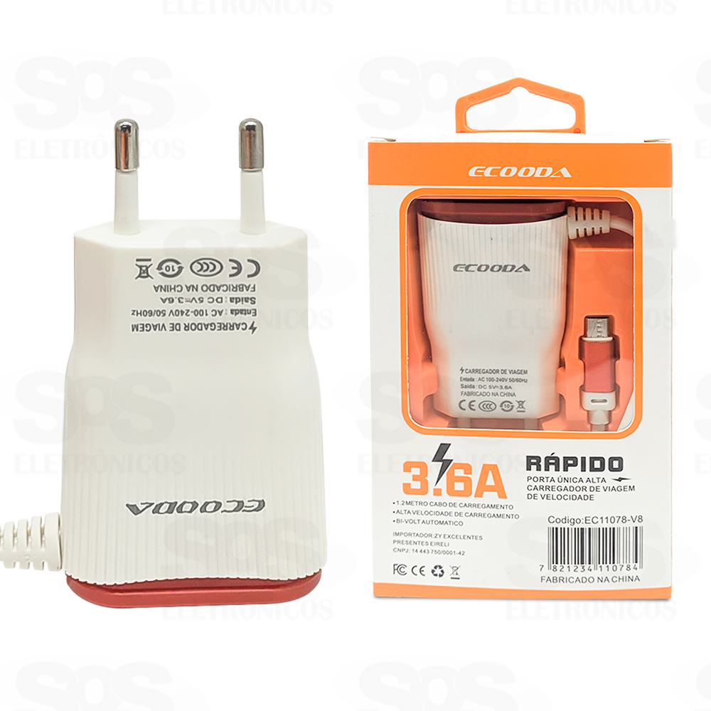 Carregador Micro USB V8 Rápido 3.6A 2USB Ecooda 11078-v8
