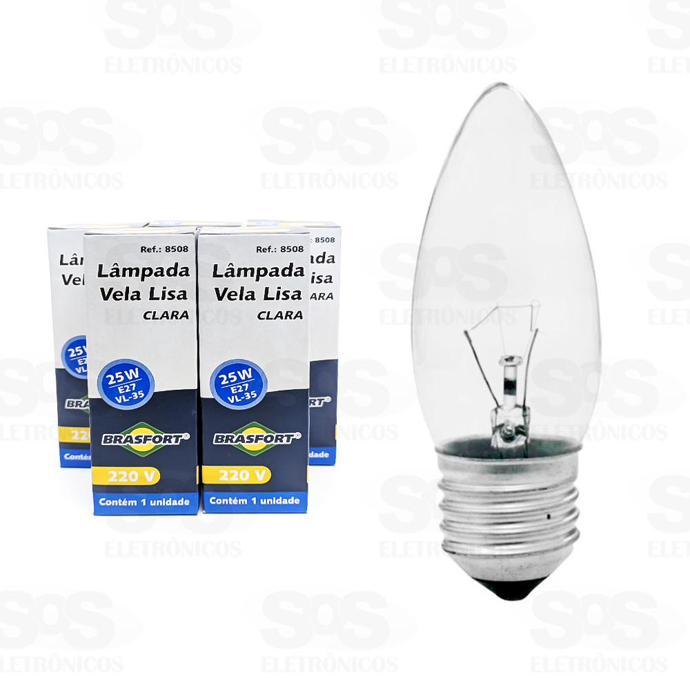 Lâmpada Vela Clara 25W E27 220V Com 10 Unidades Brasfort 8508
