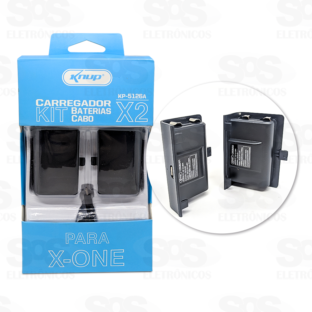 Kit 2 Baterias e Cabos Para Controle Xbox One KP-5126A