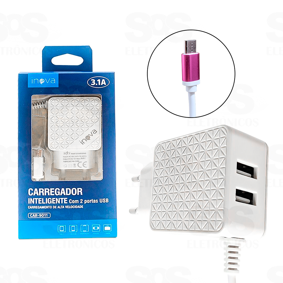 Carregador Micro USB V8 3.1A Com 2 USB Inova 9011