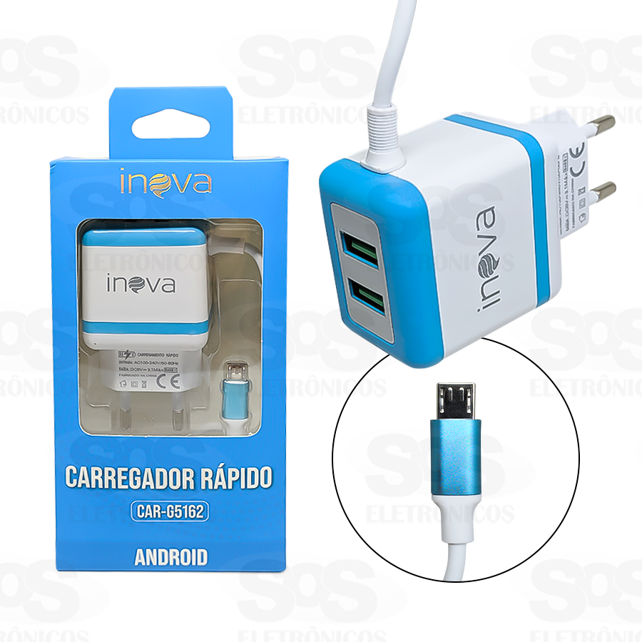 Carregador Rápido Micro USB V8 3.1A 2 USB Inova CAR G5162