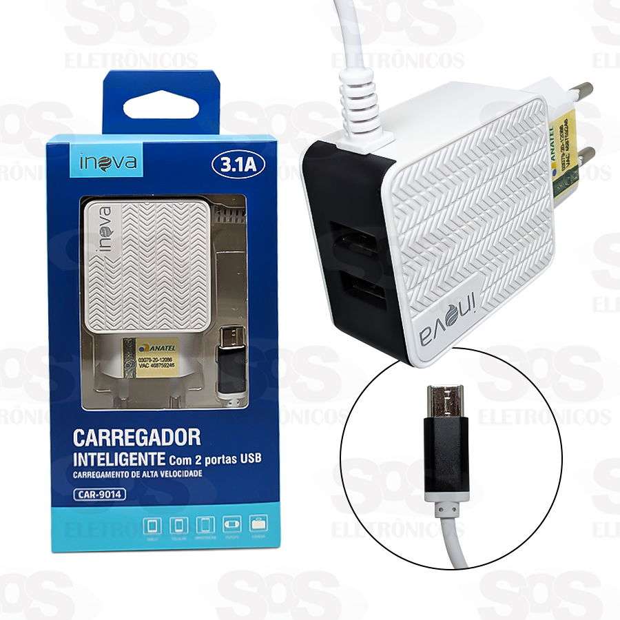Carregador Type C 3.1A 2 Portas USB Inova Car 9014