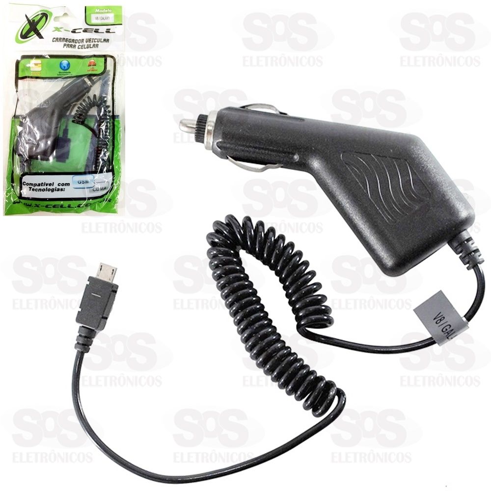 Carregador Veicular Micro USB V8 Cabo Espiral X-cell 