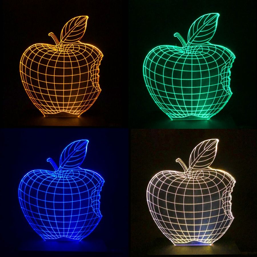 Luminária LED 3D Apple 16 Cores Com Controle Remoto 