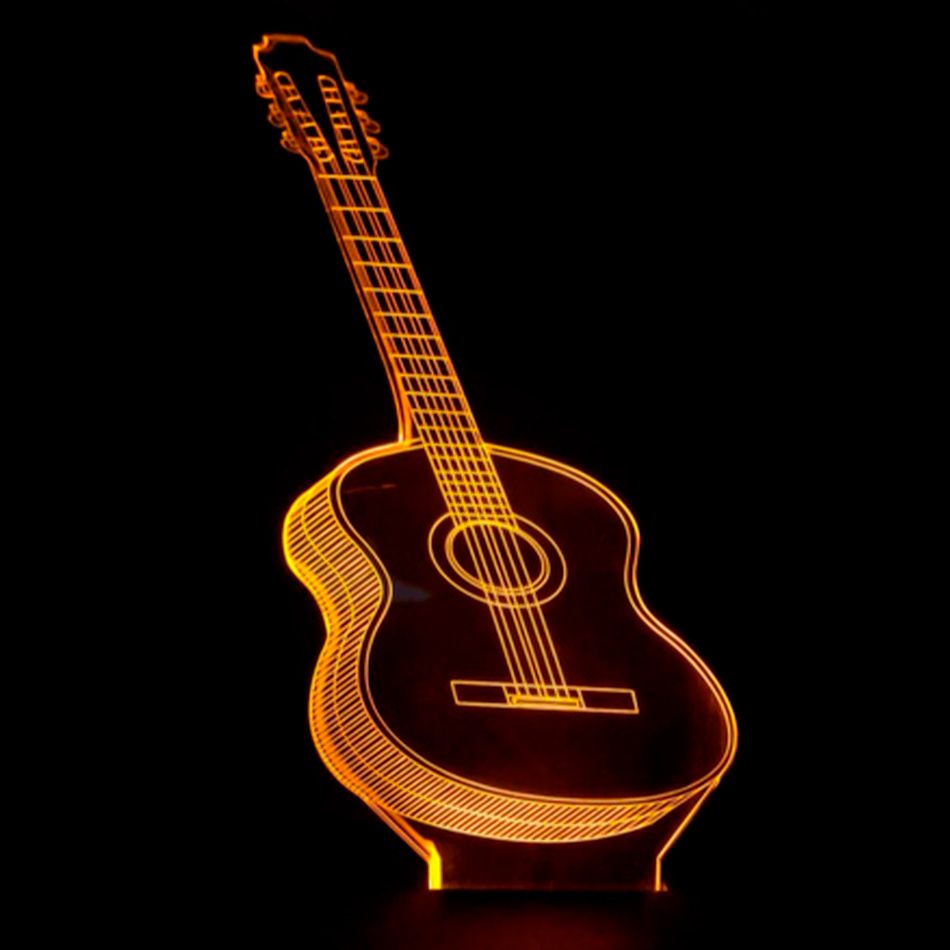 Luminária LED 3D Violão Diagonal 16 Cores Com Controle Remoto