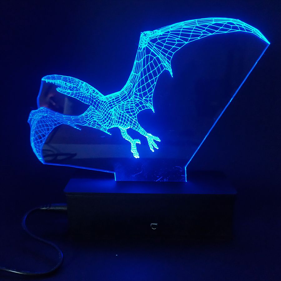 Luminária LED 3D Dinossauro 16 Cores Com Controle Remoto