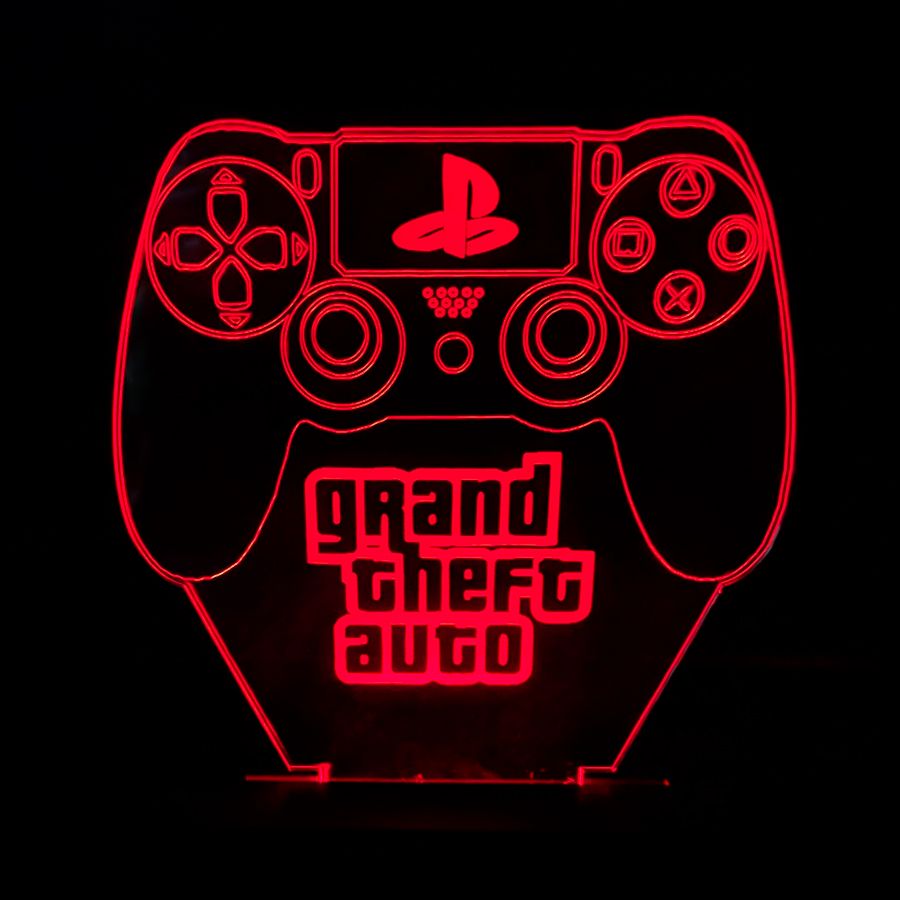 Luminária LED 3D Controle GTA 16 Cores Com Controle Remoto