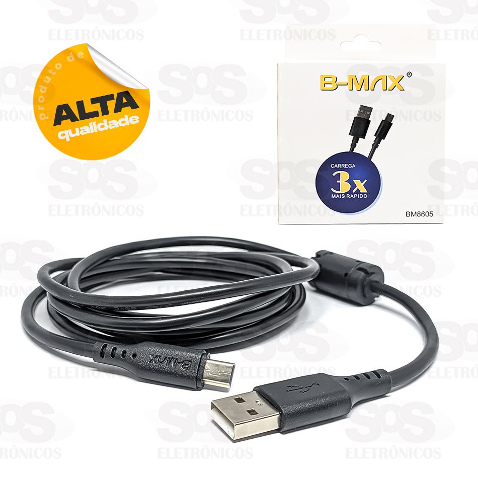 Cabo Mini USB V3 1.8 Metros com Filtro B-max bm8605