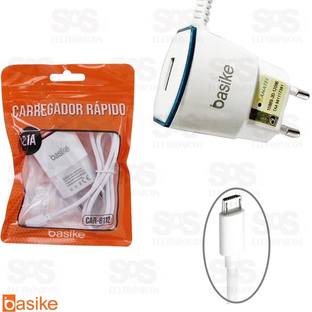 Carregador Micro USB V8 2.1A Basike car-8112