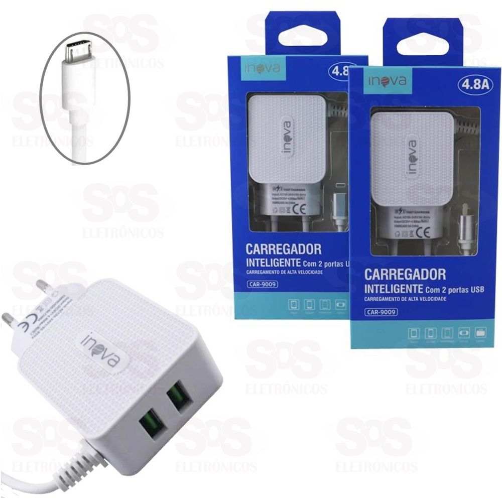 Carregador Micro USB V8 4.8A 2 USB Inova car-9009