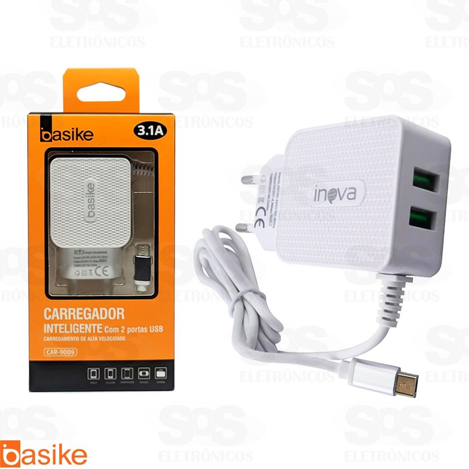 Carregador Micro USB V8 3.1A 2 USB Basike car-9009