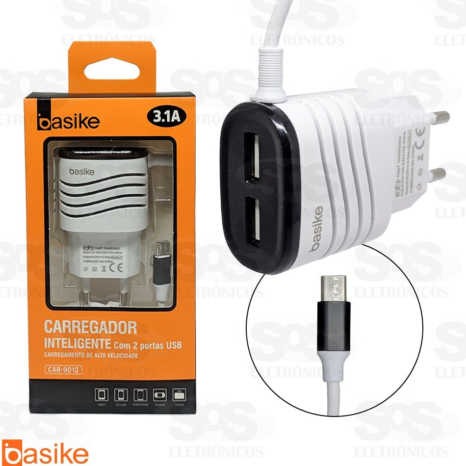 Carregador Micro USB V8 3.1A 2 USB Basike car-9012