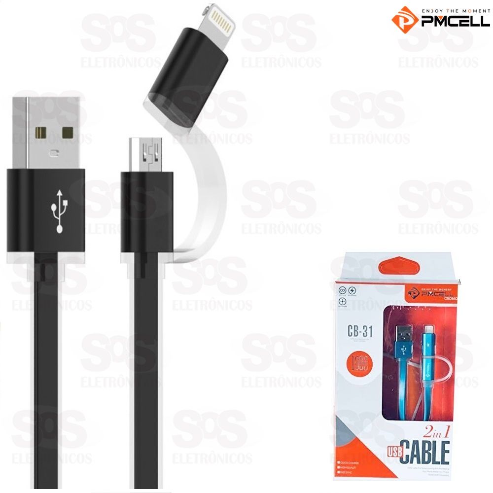 Cabo micro USB V8 1 Metro Com Adaptador Iphone Pmcell  cb-31