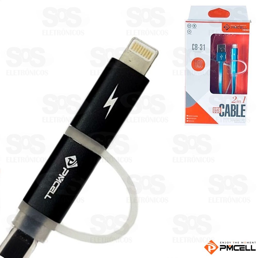 Cabo micro USB V8 1 Metro Com Adaptador Iphone Pmcell  cb-31