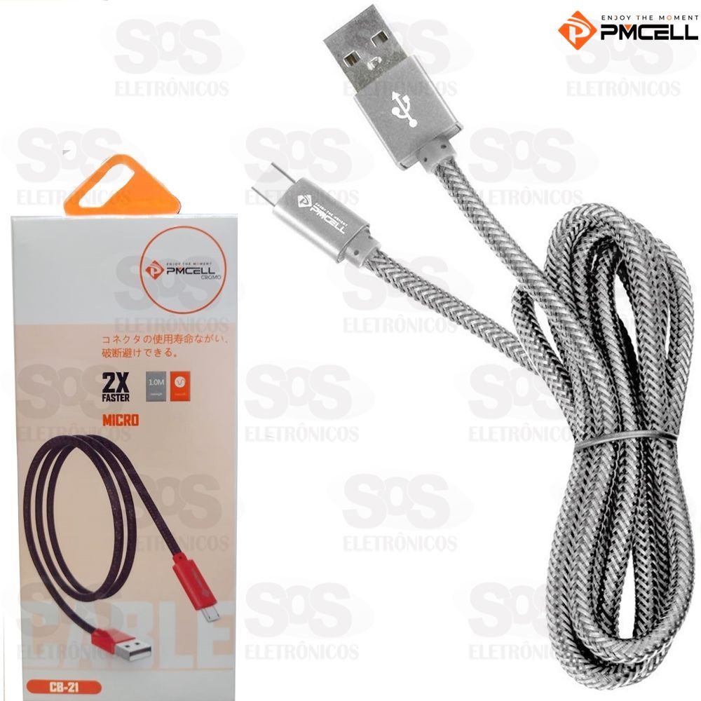 Cabo MIcro USB V8 Cromo 1 Metros 2.0A Pmcell cb-21