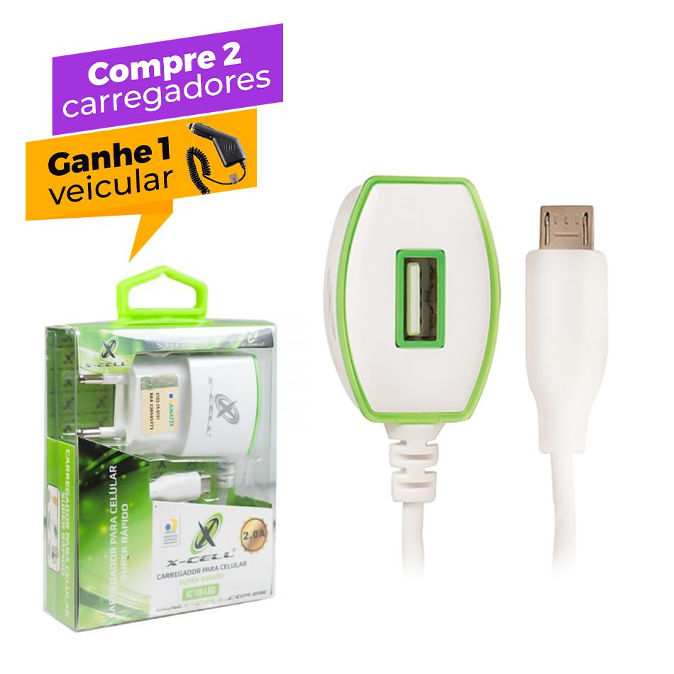 Carregador Micro USB V8 Super Rápido 2.0A X-cell XC-V8-LED