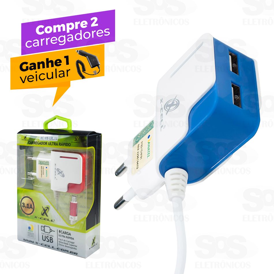 Carregador Micro USB V8 3.1A Ultra Rpido X-CELL XC-UR11