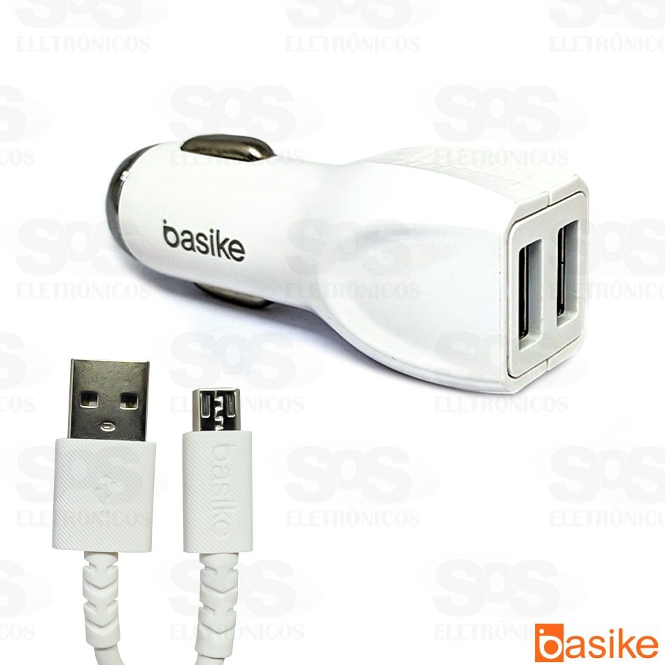 Carregador Veicular 2 USB 3.4A Com cabo Micro USB (V8) Basike car-g5111