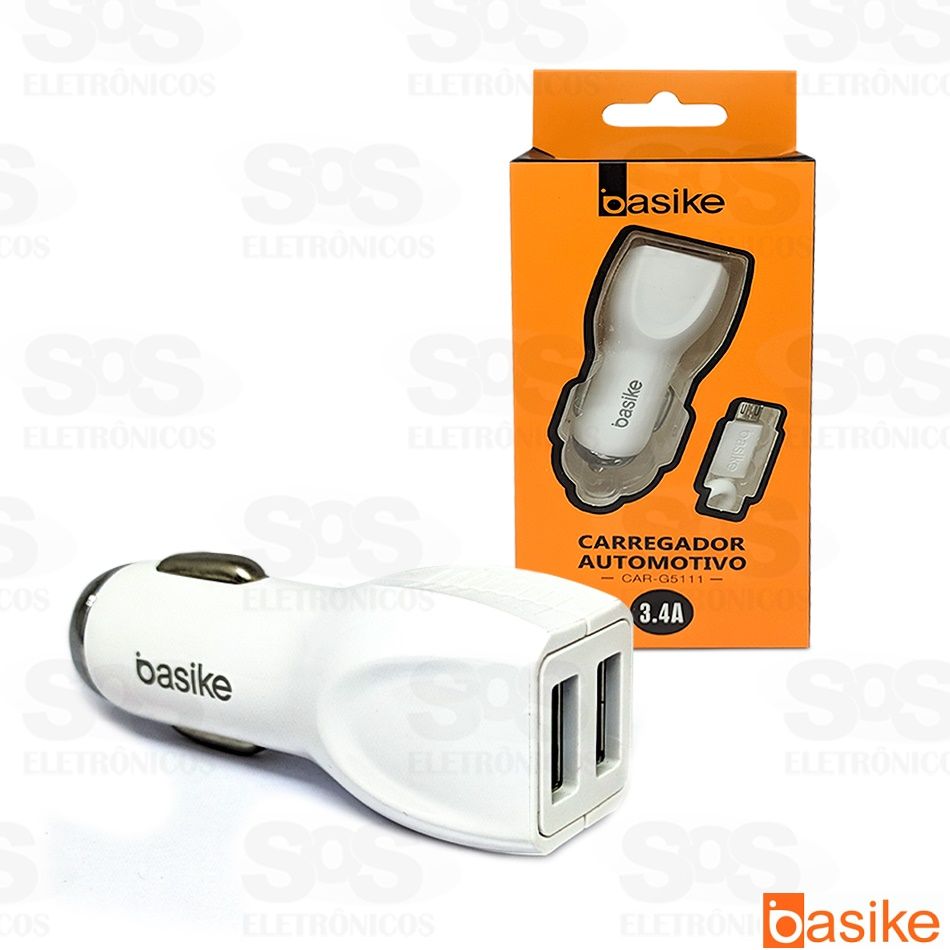 Carregador Veicular 2 USB 3.4A Com cabo Micro USB (V8) Basike car-g5111