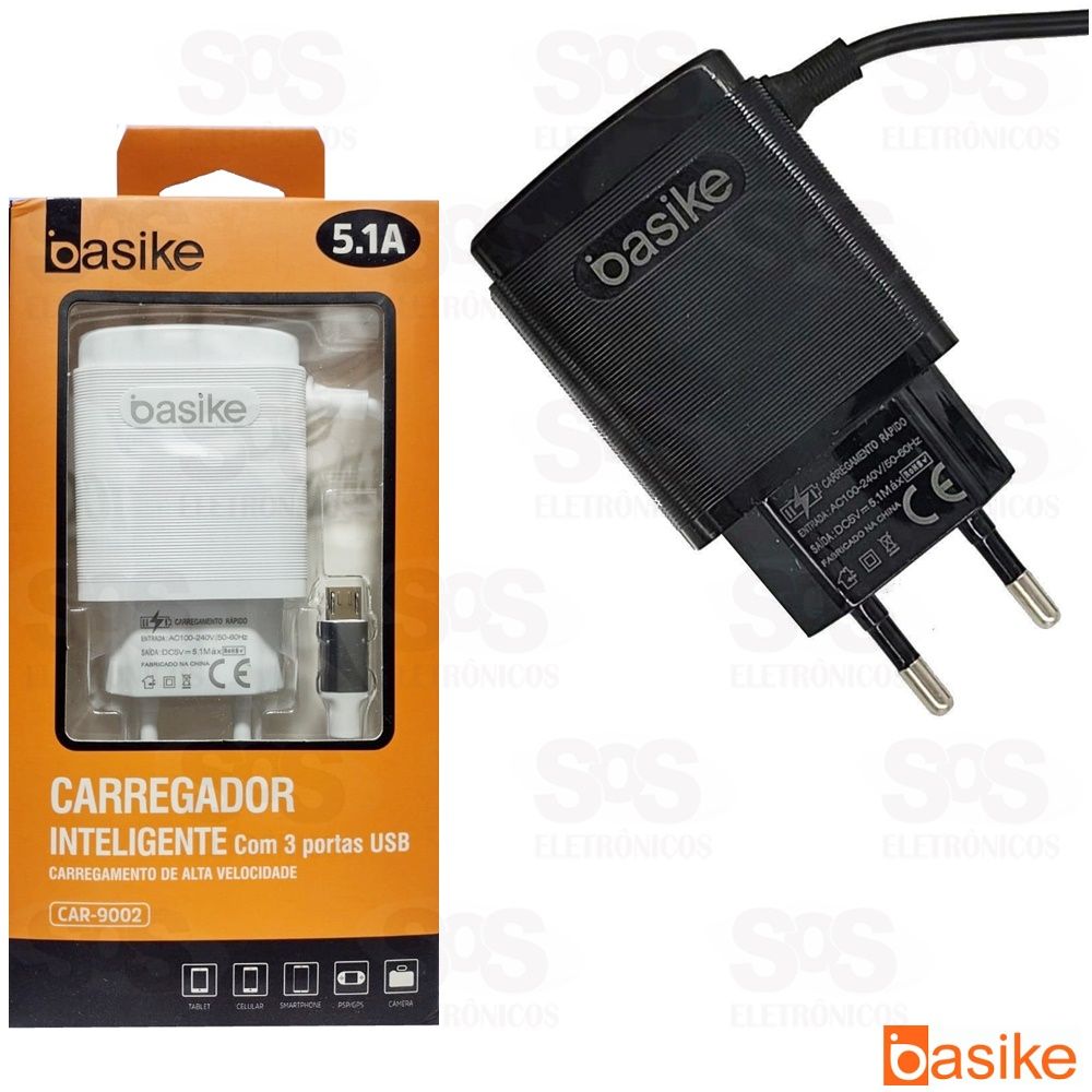 Carregador Micro USB V8 5.1A 3USB Basike car-9002