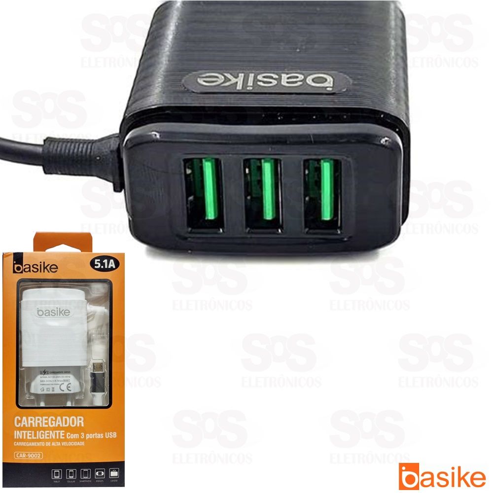 Carregador Micro USB V8 5.1A 3USB Basike car-9002