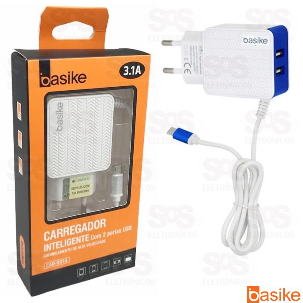 Carregador Micro USB V8 3.1A 2 USB Basike car-9014