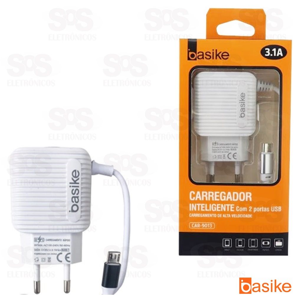 Carregador Micro USB V8 3.1A 2 USB Basike car-9013