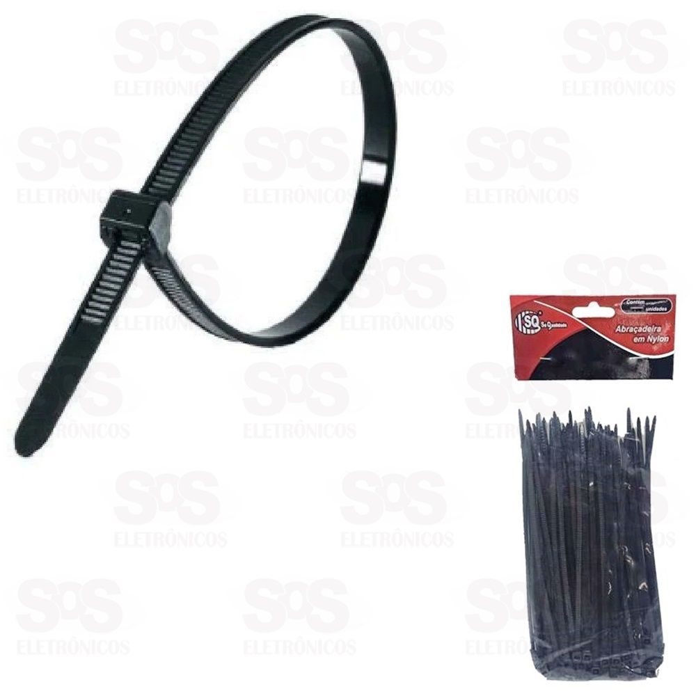 Abraçadeira De Nylon Preta 3.60X300mm 100 Unidades SQ-3490