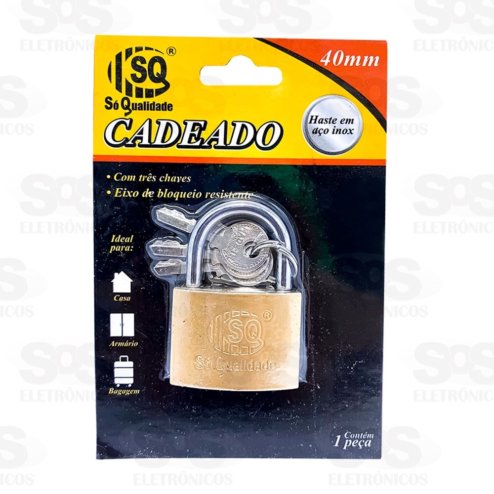 Cadeado 40mm Metal Com 3 Chaves SQ-4129