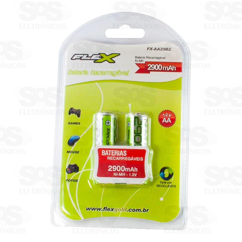 Pilha AA 1.2V Recarregável 2900mAh 2 Unidades Flex-20B2