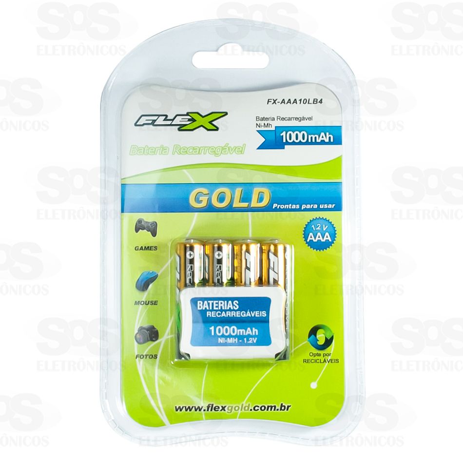 Pilha AAA 1.2V Recarregável 1000 mAh 4 unidades Flex-10LB4