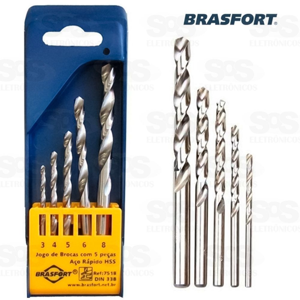 Jogo de Broca Aço Rápido Com 5 Peças 3 a 8mm Brasfort 7518