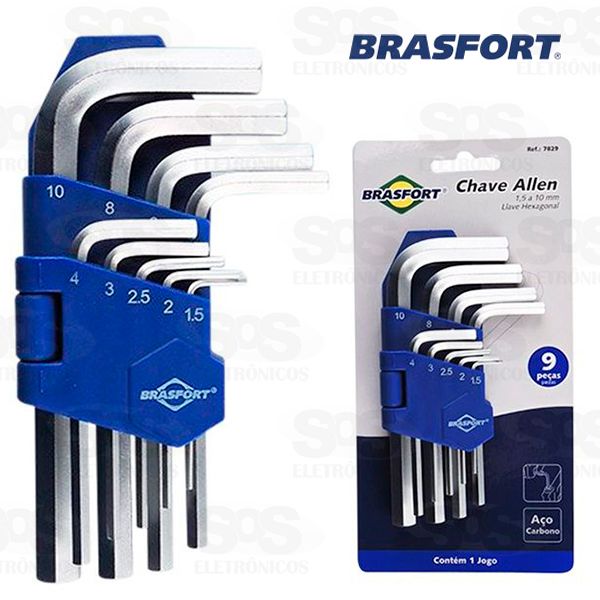 Kit Chave Allen 1,5 a 10 mm Com 9 Peças Brasfort 7829