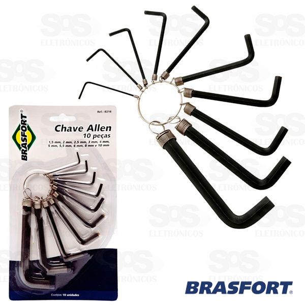 Kit Chave Allen 1.5 a 10mm Com 10 Peças Brasfort 8216