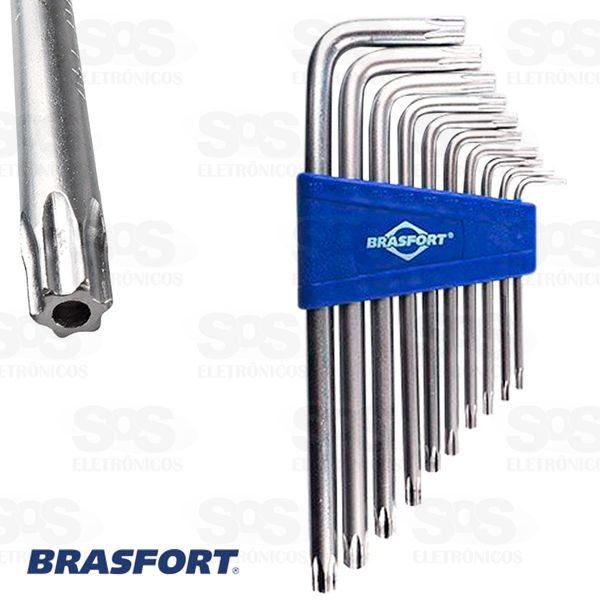 Kit Chave Torx Longa T09 a T50 Com 10 Peças Brasfort 7835