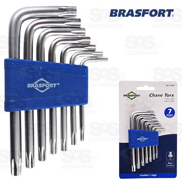 Kit Chave Torx Longa T10 a T40 Com 7 Peças Brasfort 7834