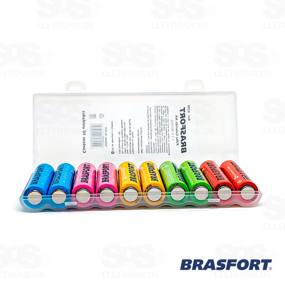 Pilha Alcalina Color AA Estojo com 10 Unidades Brasfort 6299