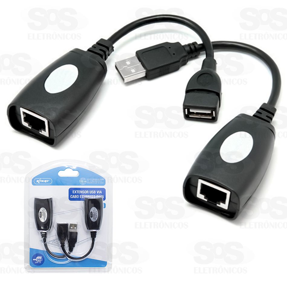 Extensor USB Via Cabo de Rede RJ45 Knup HB-T88