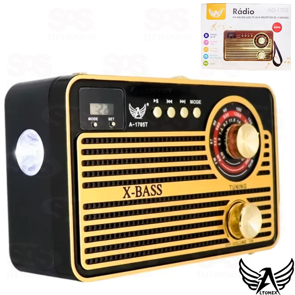 Rádio Retrô Com Relógio e Lanterna Altomex AD-1705