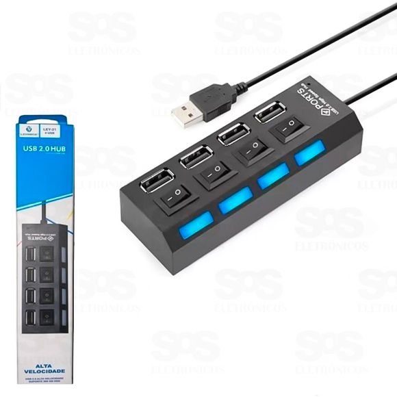 Hub USB 2.0 Com 4 Portas com Interruptor Lehmox - LEY-21
