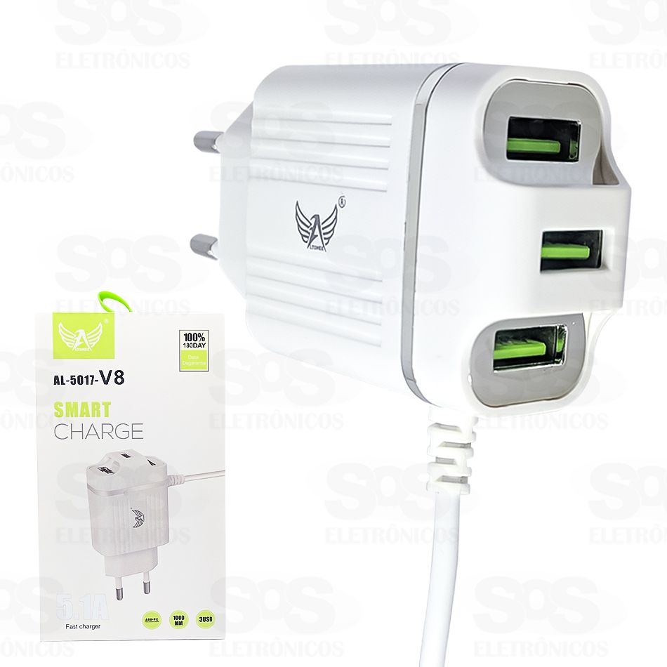 Carregador Micro USB V8 3 USB 5.1A Altomex al-5017