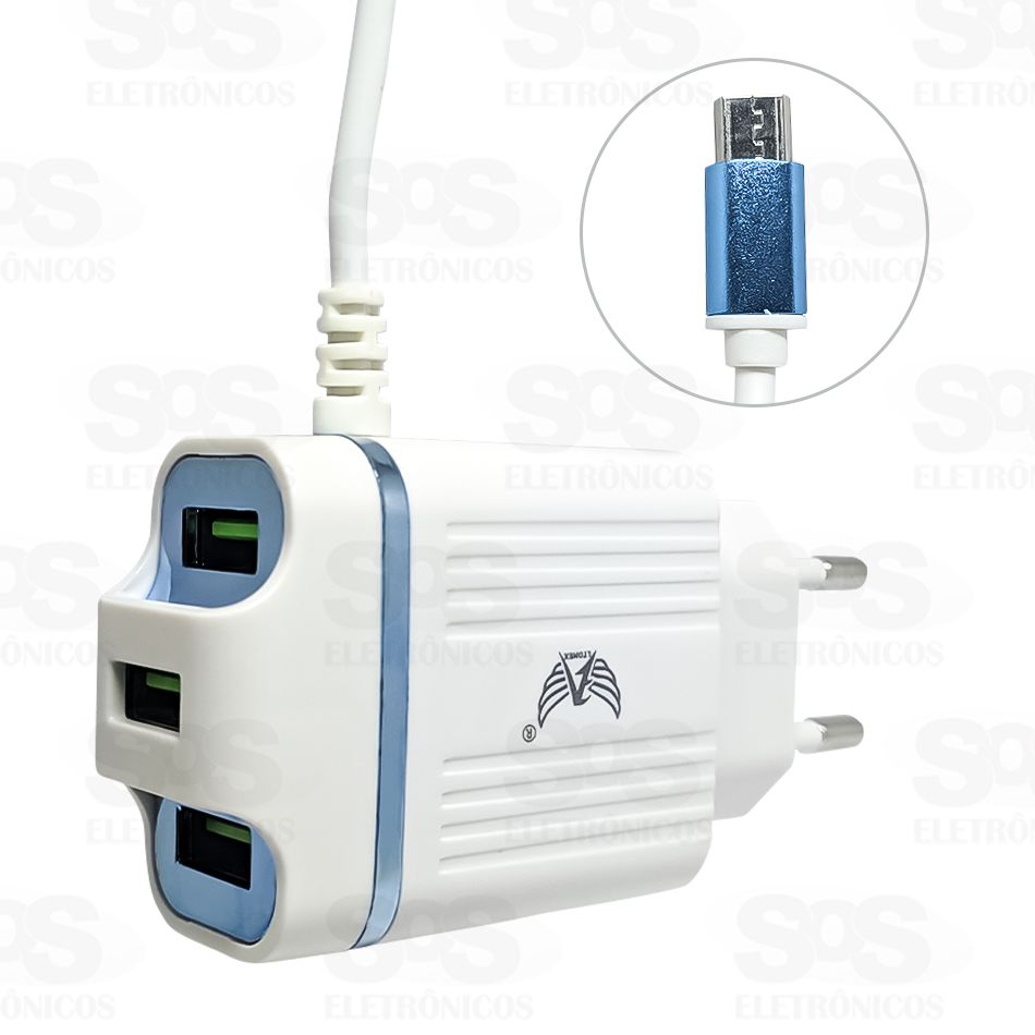 Carregador Micro USB V8 3 USB 5.1A Altomex al-5017